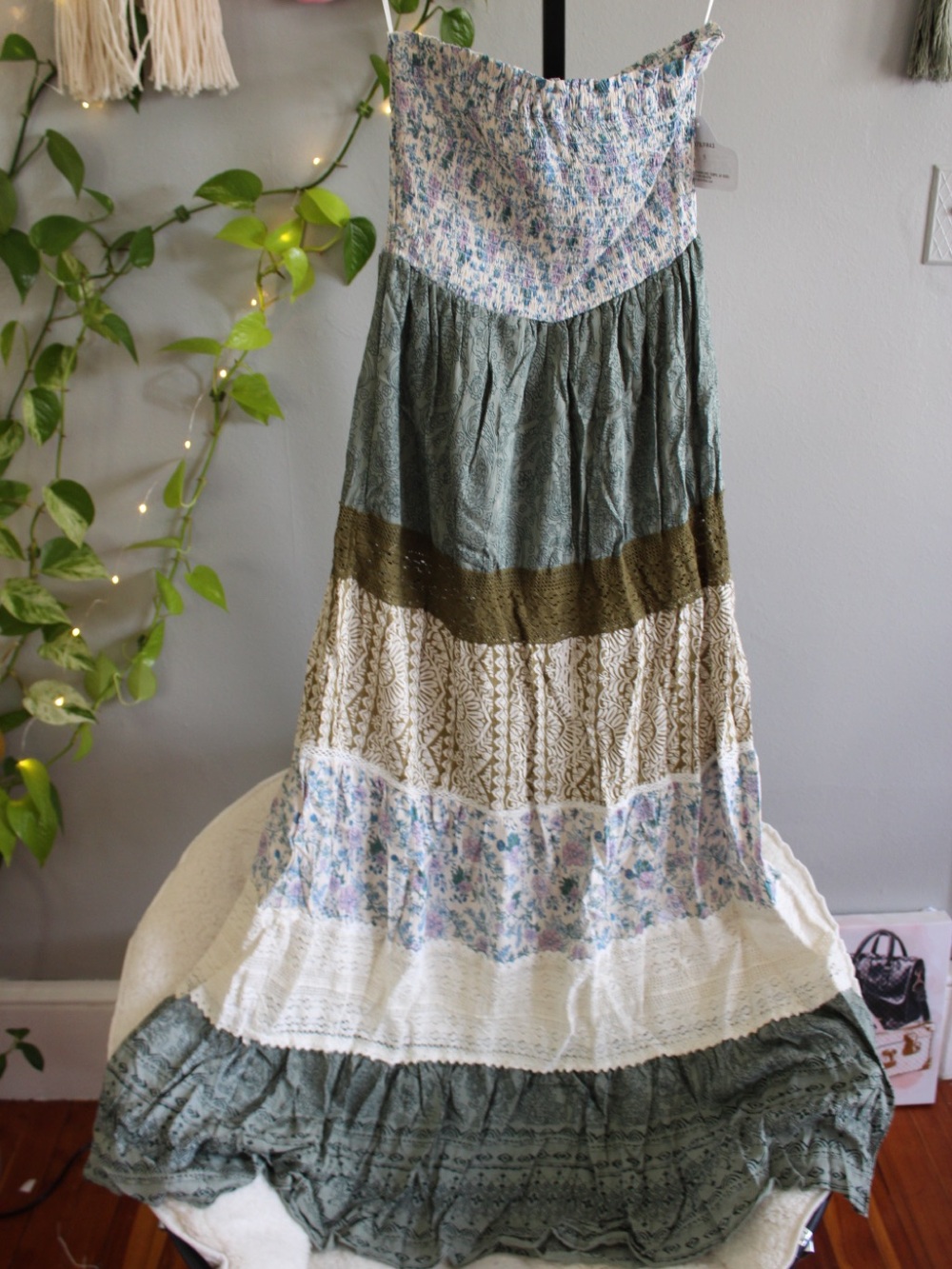 NWT Angie Boho Patchwork Tiered Maxi Dress Size S Floral Cottagecore - Picture 2 of 13